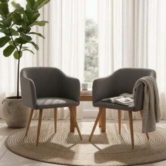 Set 2 Sillas de Diseño Ambar Gris Ratón | Confort en Lino patas efecto madera