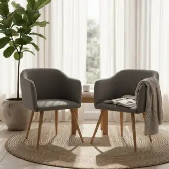 Set 2 Sillas de Diseño Ambar Gris Ratón | Confort en Lino patas efecto madera