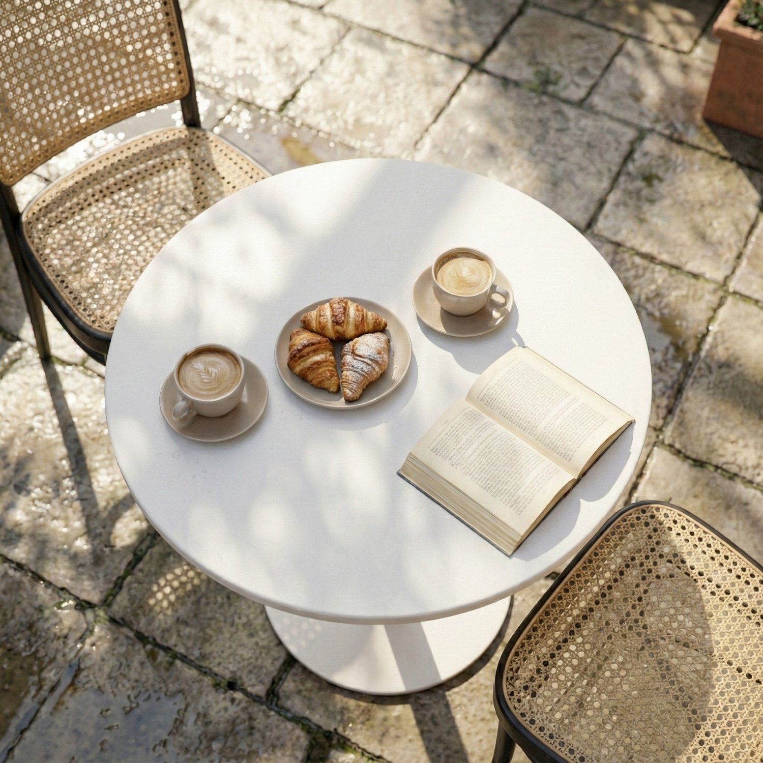 Entre Nos Home Juego de Balcón Coffee Blanco | Mesa Pedestal y Sillas Estilo Ratán - Image 3