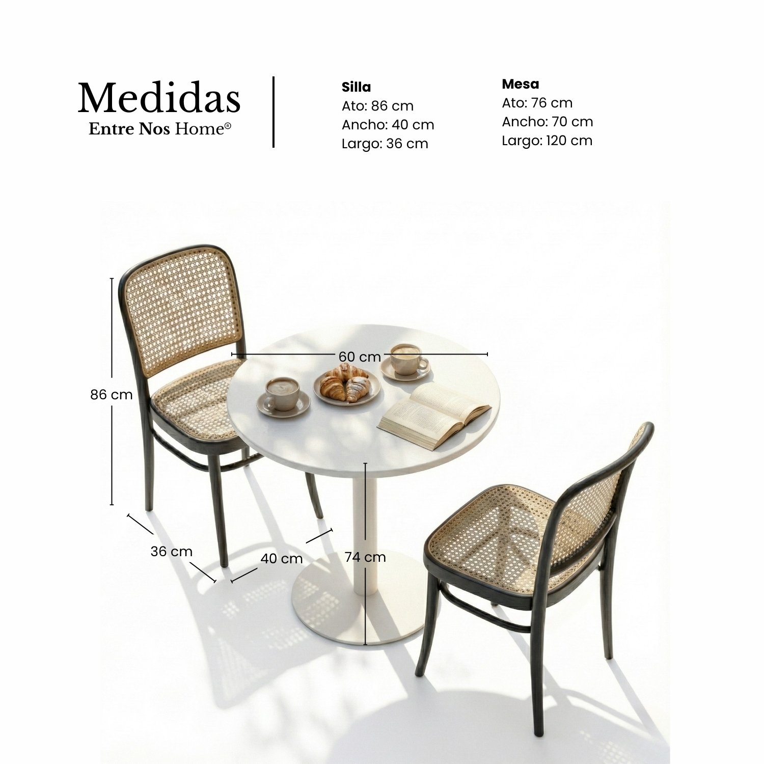 Entre Nos Home Juego de Balcón Coffee Blanco | Mesa Pedestal y Sillas Estilo Ratán - Image 5