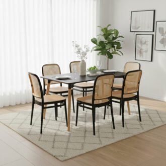 Comedor Serena 6 Puestos | Mesa Rectangular 120 cm Estilo Ratán