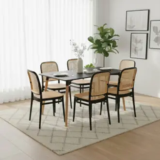 Comedor Serena 6 Puestos | Mesa Rectangular 120 cm Estilo Ratán
