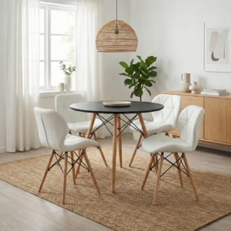 Comedor Mariposa 4 Puestos | Mesa Negra 90 cm y Sillas Blancas