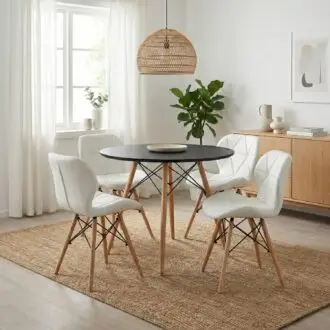 Comedor Mariposa 4 Puestos | Mesa Negra 90 cm y Sillas Blancas