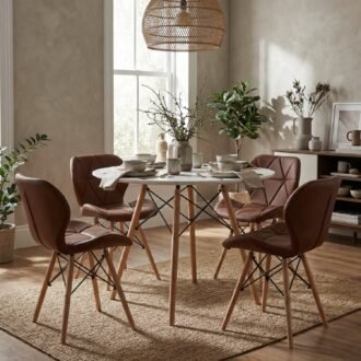 Comedor Mariposa 4 Puestos | Mesa Blanca 90 cm y Sillas Chocolate