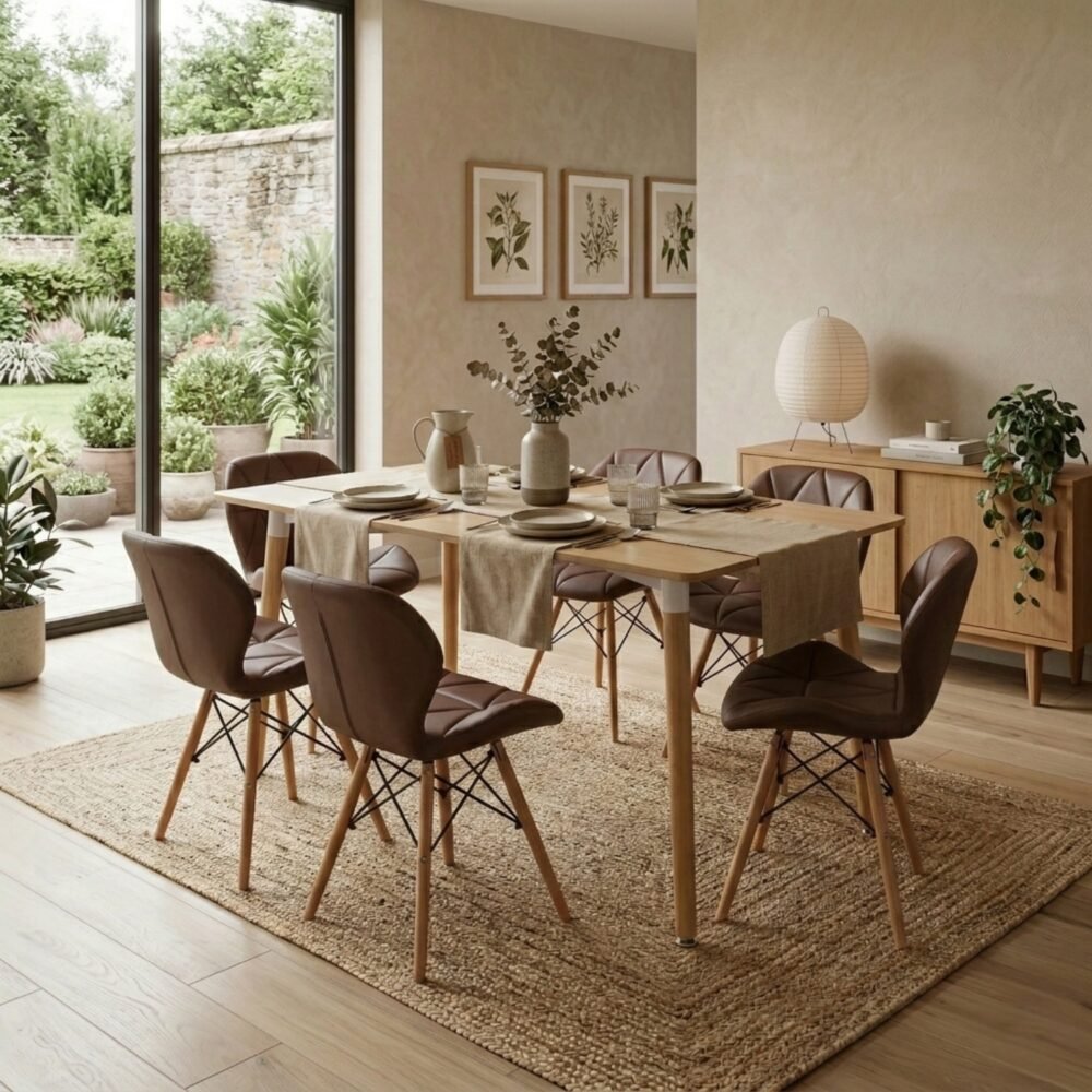 Comedor Mariposa 6 Puestos | Mesa Rectangular 140 cm y Sillas Chocolate