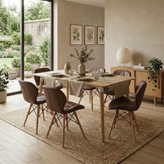Comedor Mariposa 6 Puestos | Mesa Rectangular 140 cm y Sillas Chocolate