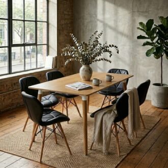 Comedor Mariposa 6 Puestos | Mesa Rectangular 140 cm y Sillas Negras