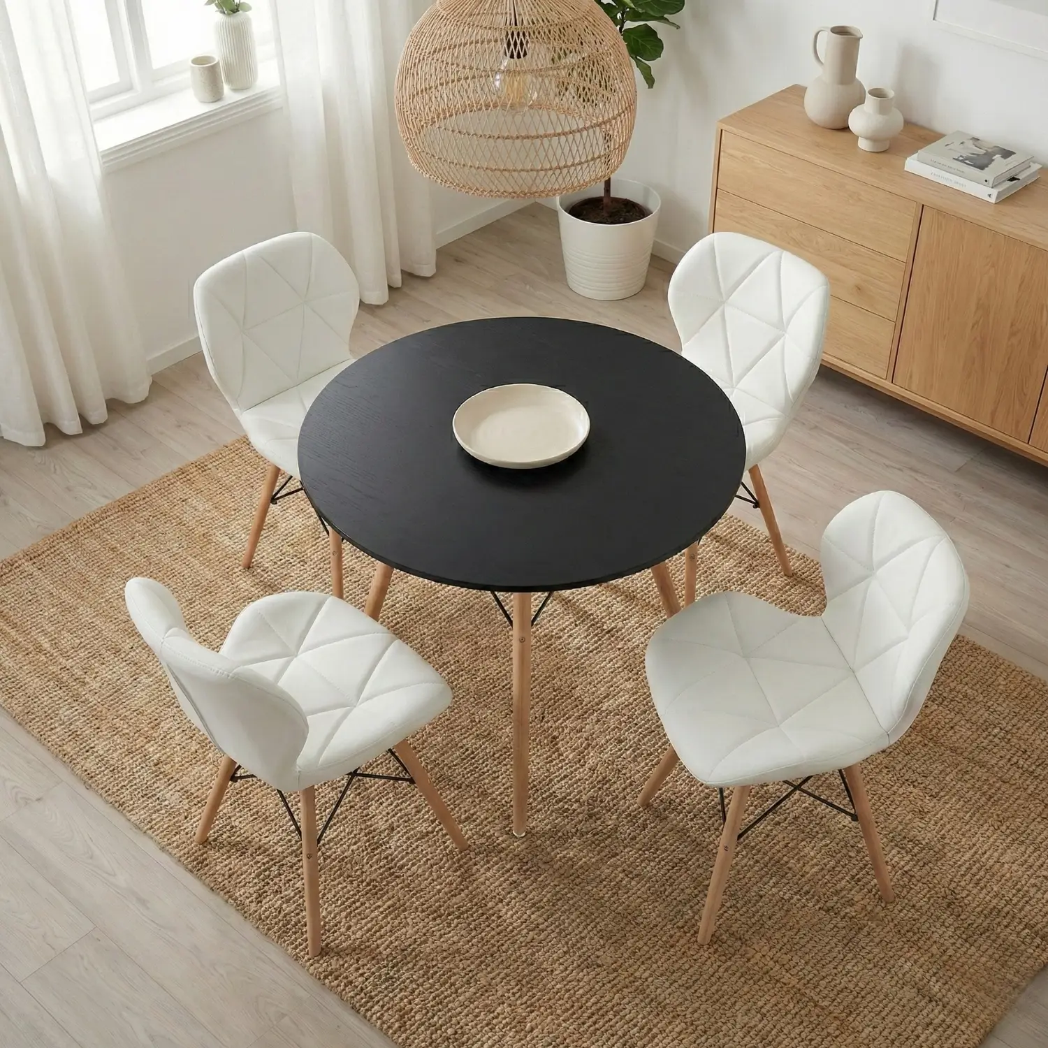 Entre Nos Home Comedor Mariposa 4 Puestos | Mesa Negra 90 cm y Sillas Blancas - Image 2