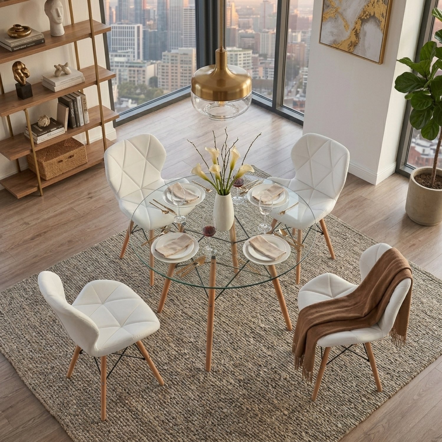 Entre Nos Home Comedor Mariposa 4 Puestos | Mesa Cristal 90 cm y Sillas Blancas - Image 2