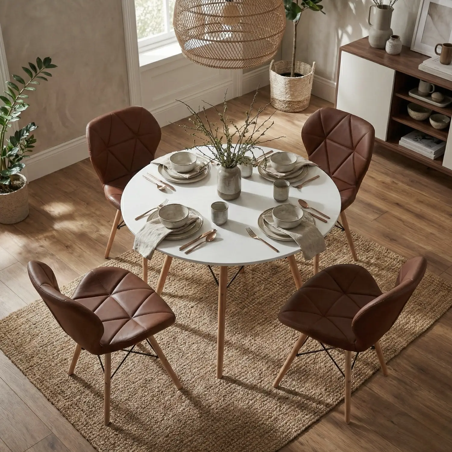 Entre Nos Home Comedor Mariposa 4 Puestos | Mesa Blanca 90 cm y Sillas Chocolate - Image 2