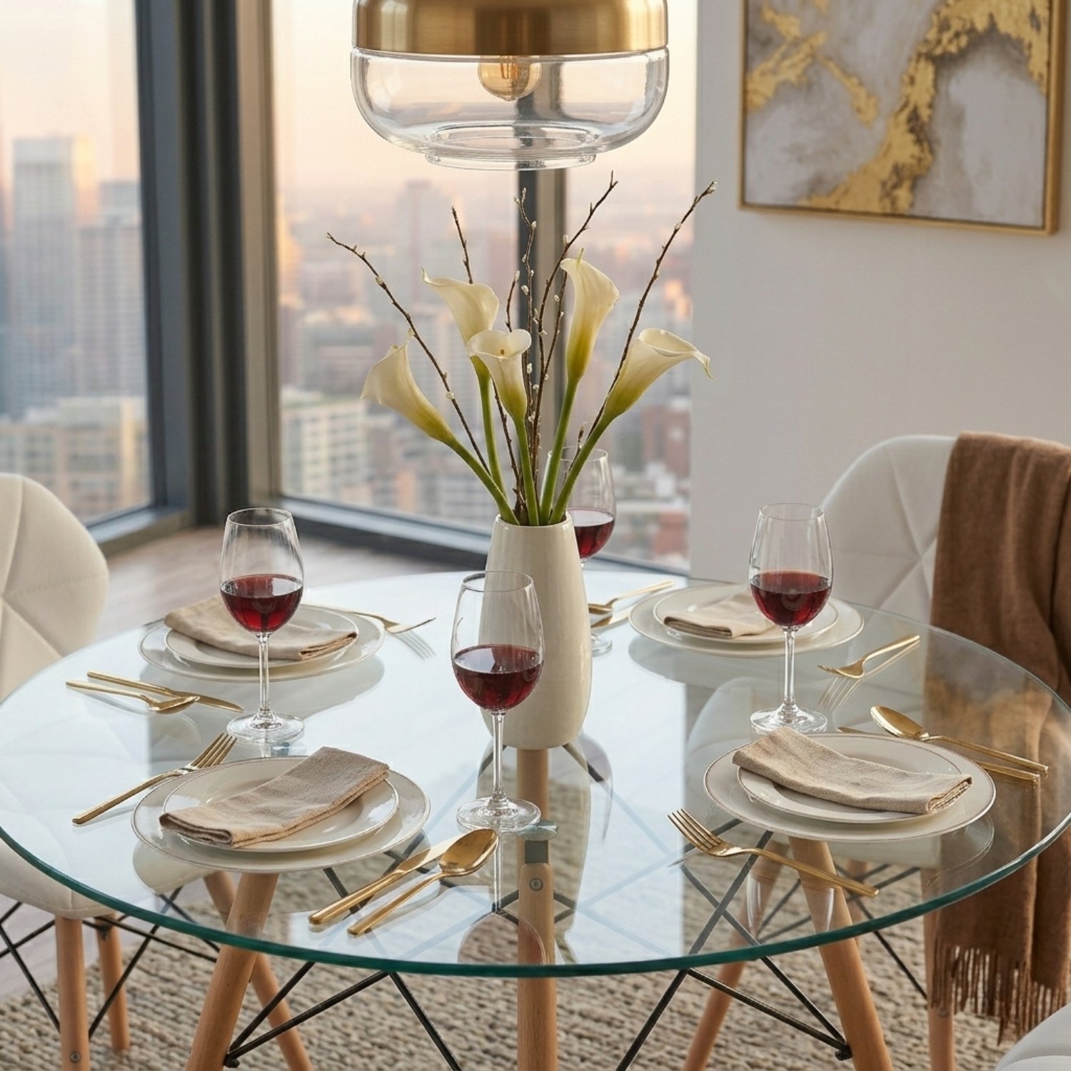 Entre Nos Home Comedor Mariposa 4 Puestos | Mesa Cristal 90 cm y Sillas Blancas - Image 3