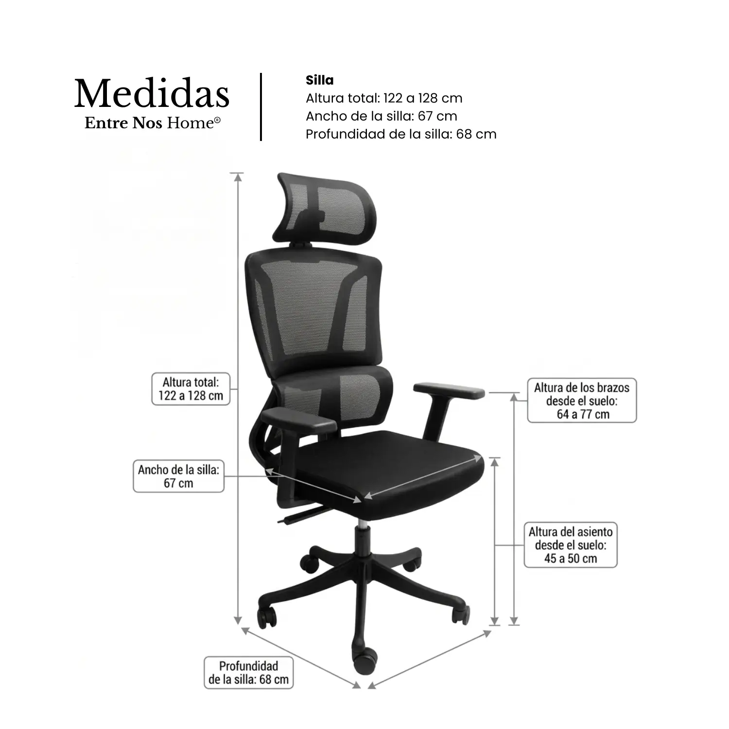 Entre Nos Home Silla de Escritorio Nuvola | Soporte Lumbar Avanzado y Cabecero de Malla - Image 4