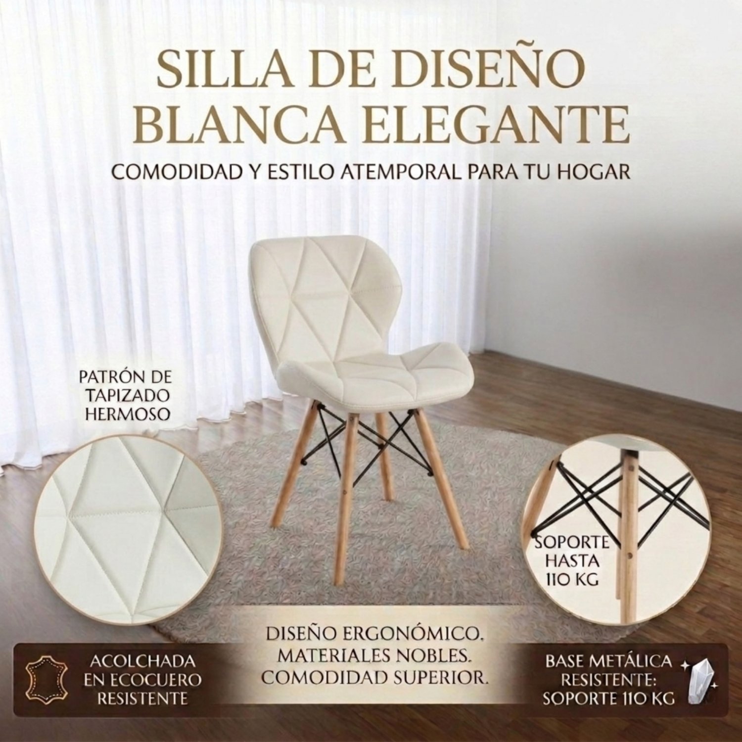 Entre Nos Home Comedor Mariposa 4 Puestos | Mesa Cristal 90 cm y Sillas Blancas - Image 5