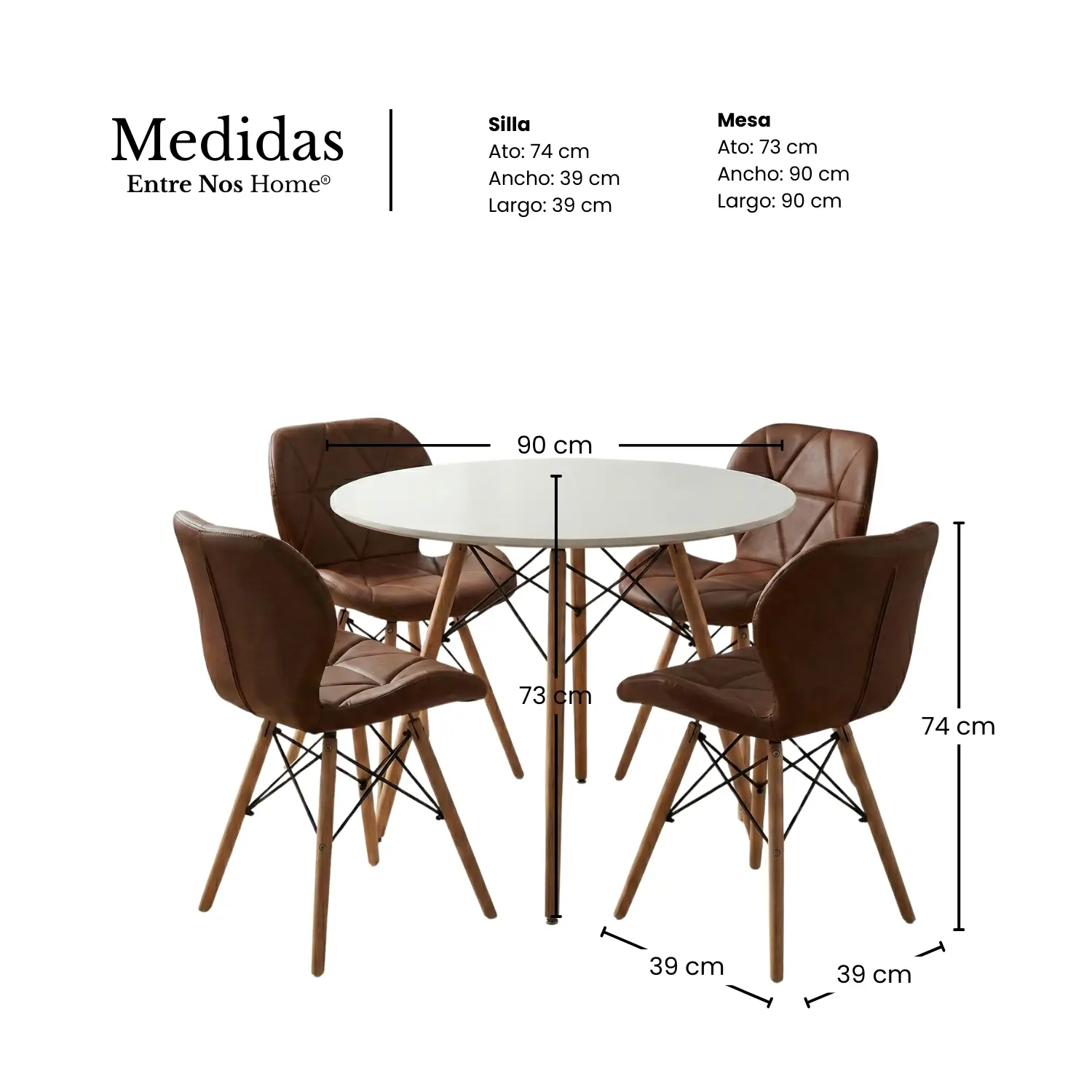 Entre Nos Home Comedor Mariposa 4 Puestos | Mesa Blanca 90 cm y Sillas Chocolate - Image 7