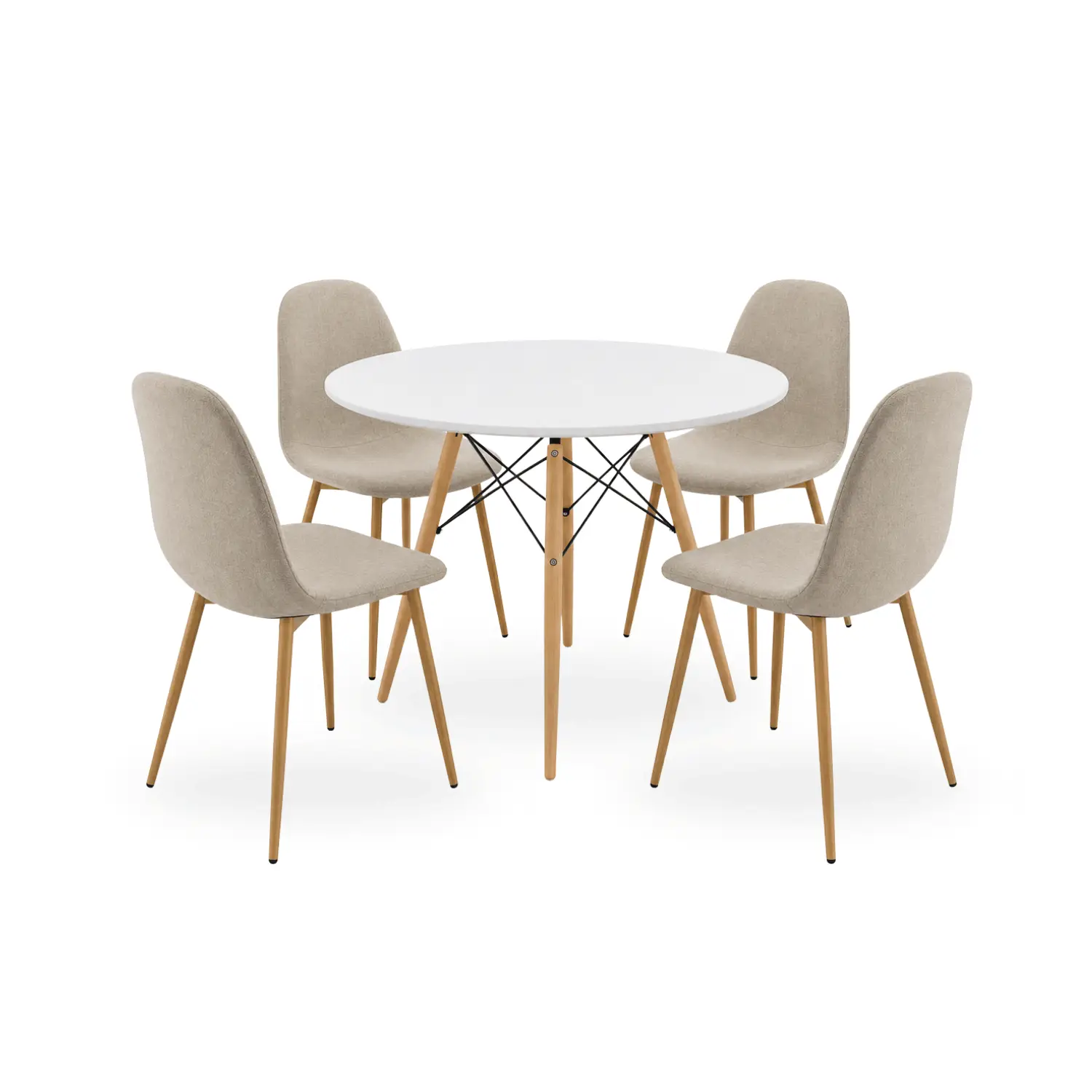 Entre Nos Home Comedor Lía 4 Puestos Beige | Mesa Redonda Blanca 90 cm y Sillas Lino - Image 6