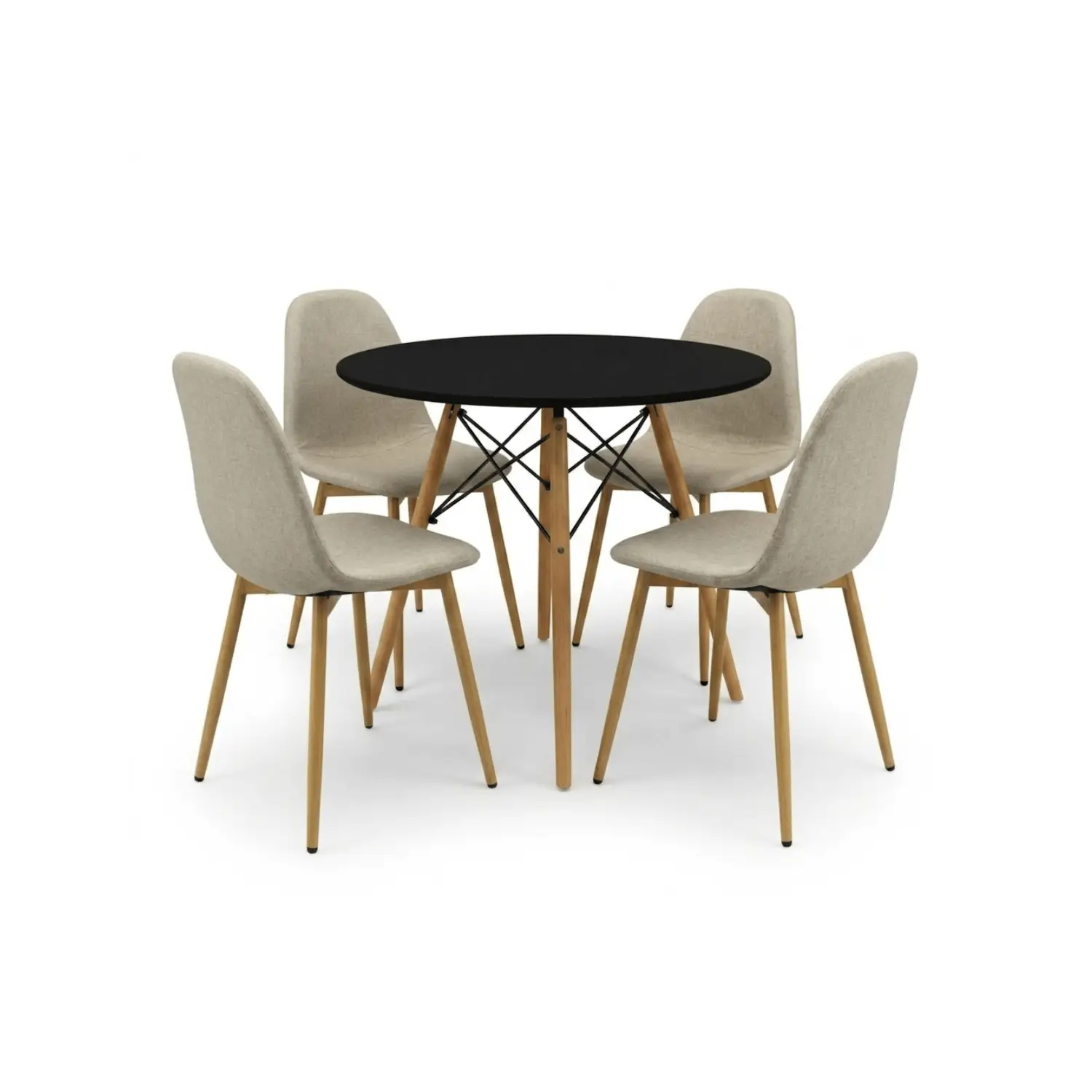 Entre Nos Home Comedor Lía 4 Puestos Beige | Mesa Redonda Negra 90 cm y Sillas Lino - Image 6