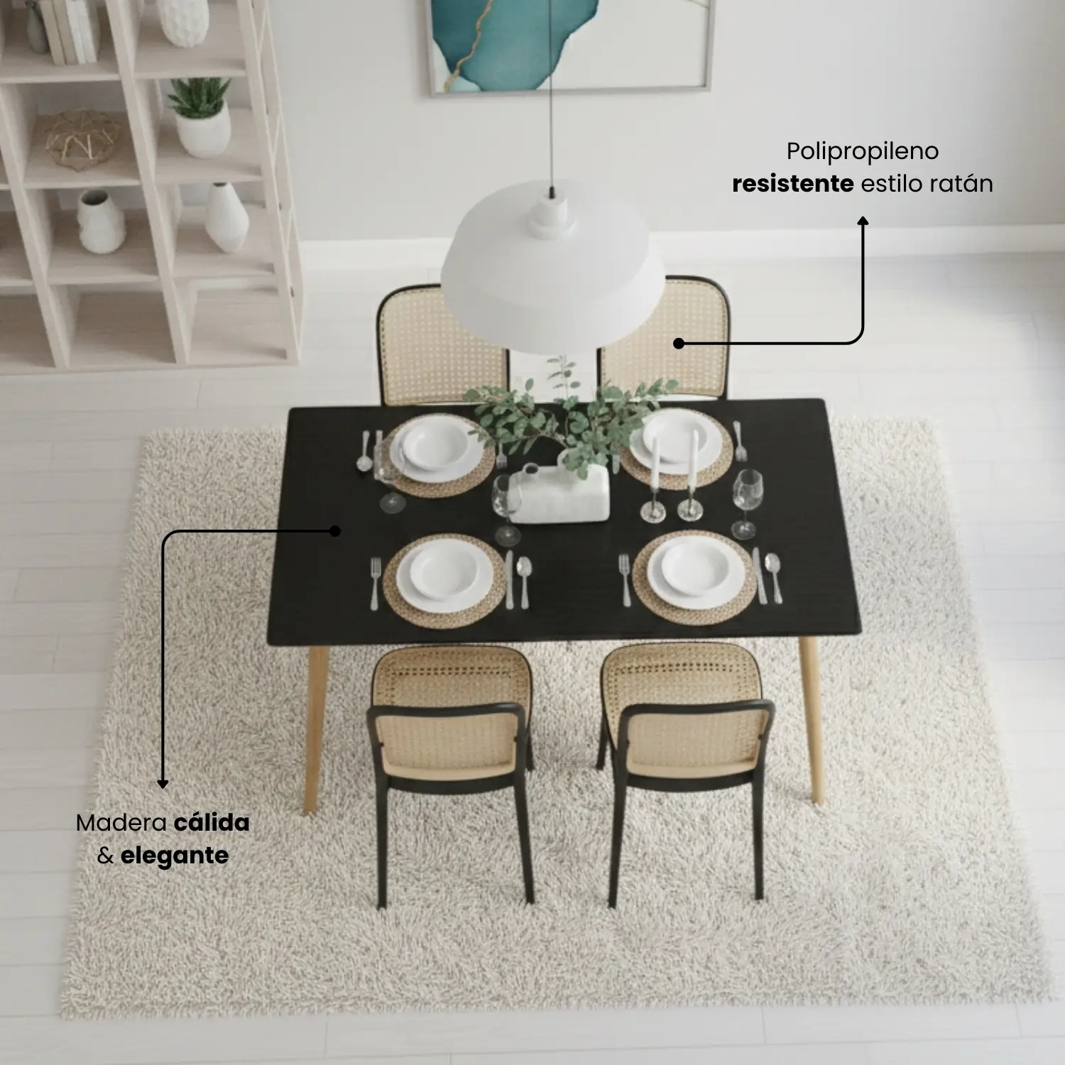 Entre Nos Home Comedor Serena 4 Puestos Negro | Mesa Rectangular 120 cm - Image 2