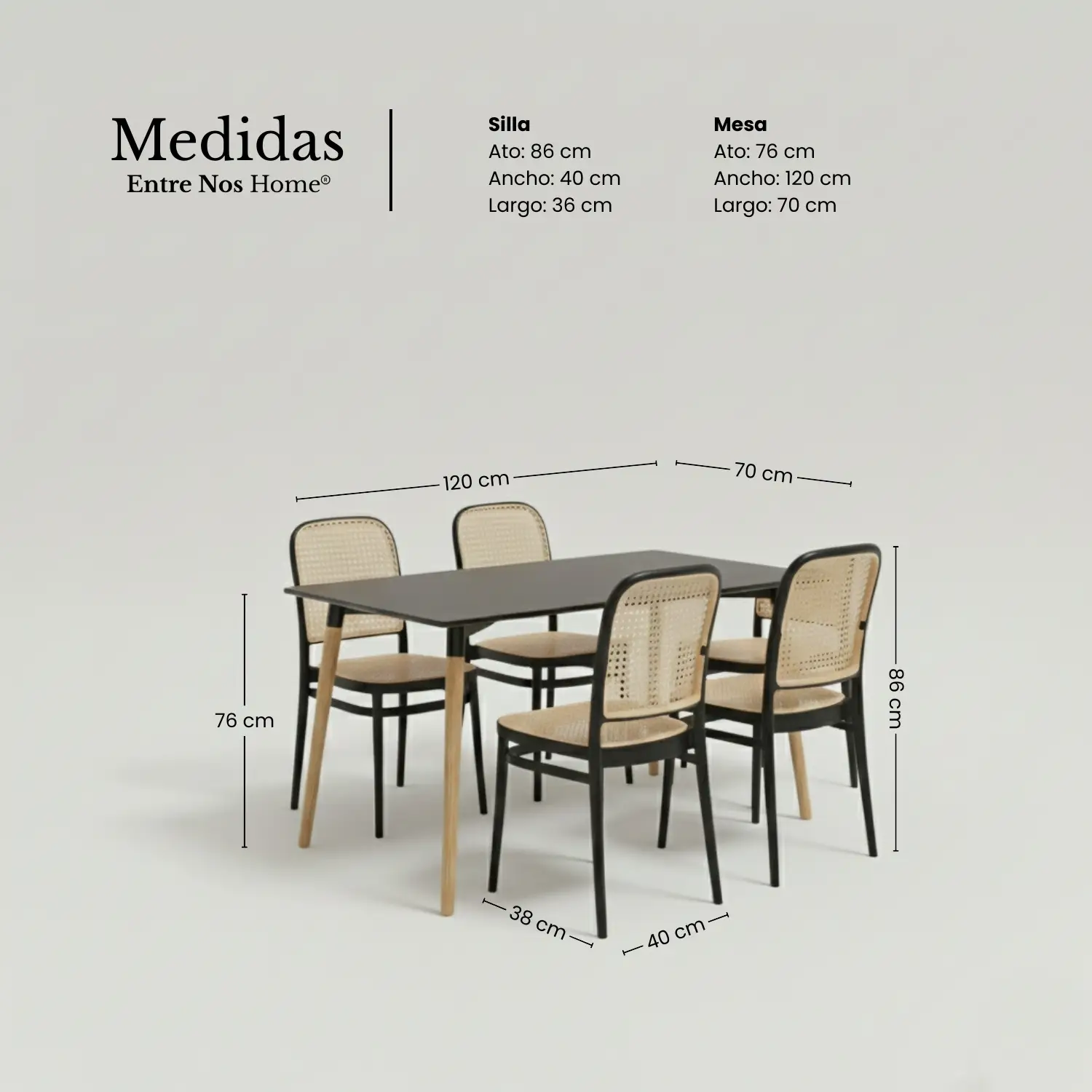 Entre Nos Home Comedor Serena 4 Puestos Negro | Mesa Rectangular 120 cm - Image 5