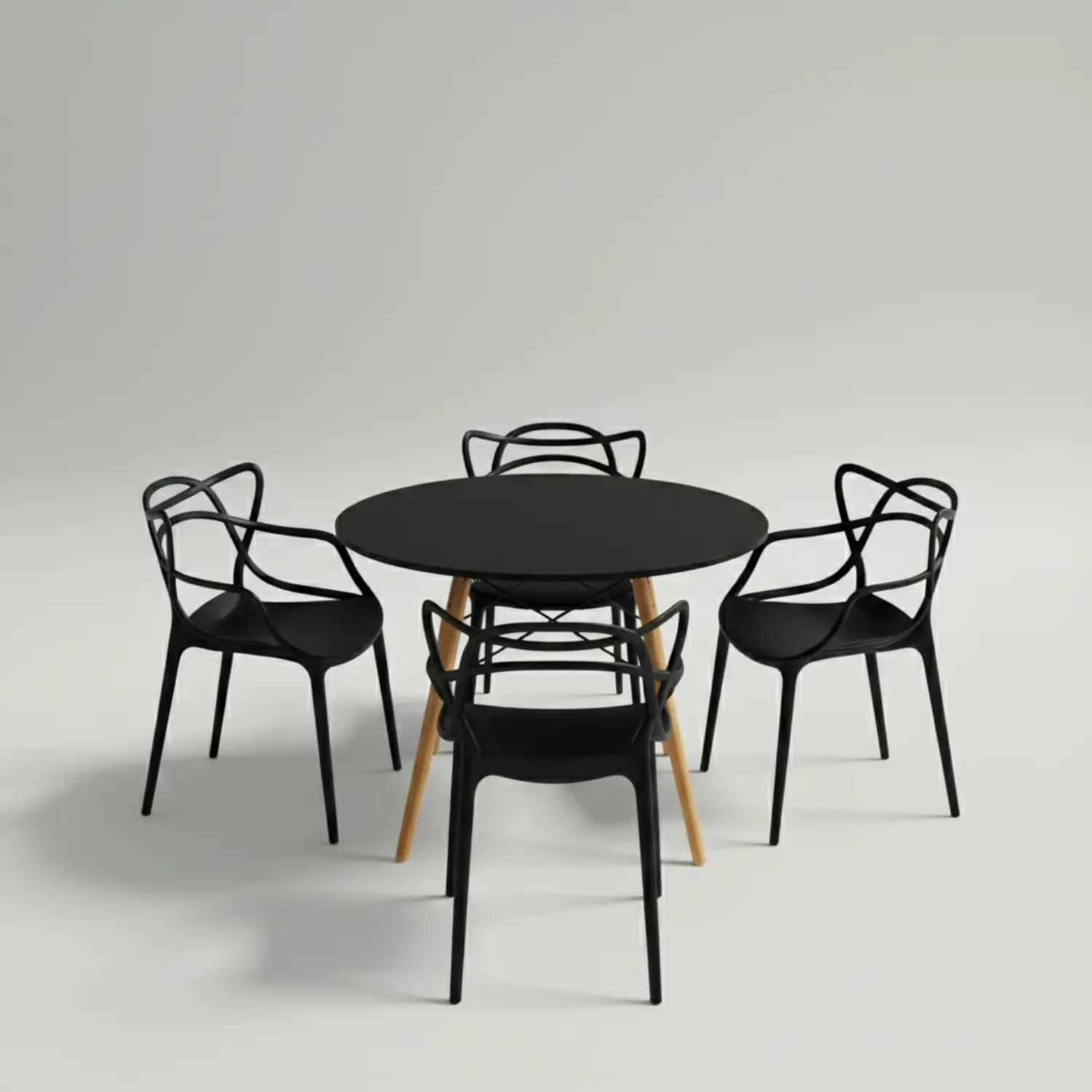 Entre Nos Home Comedor Raíz 4 Puestos | Mesa Redonda Negra 90 cm y Sillas Negras - Image 5