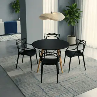 Comedor Raíz 4 Puestos | Mesa Redonda Negra 90 cm y Sillas Negras