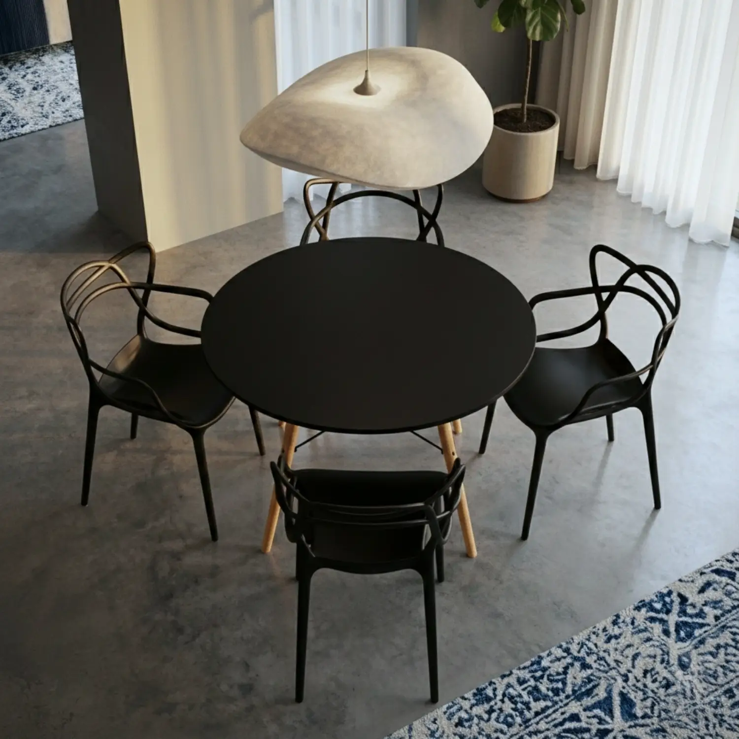 Entre Nos Home Comedor Raíz 4 Puestos | Mesa Redonda Negra 90 cm y Sillas Negras - Image 2