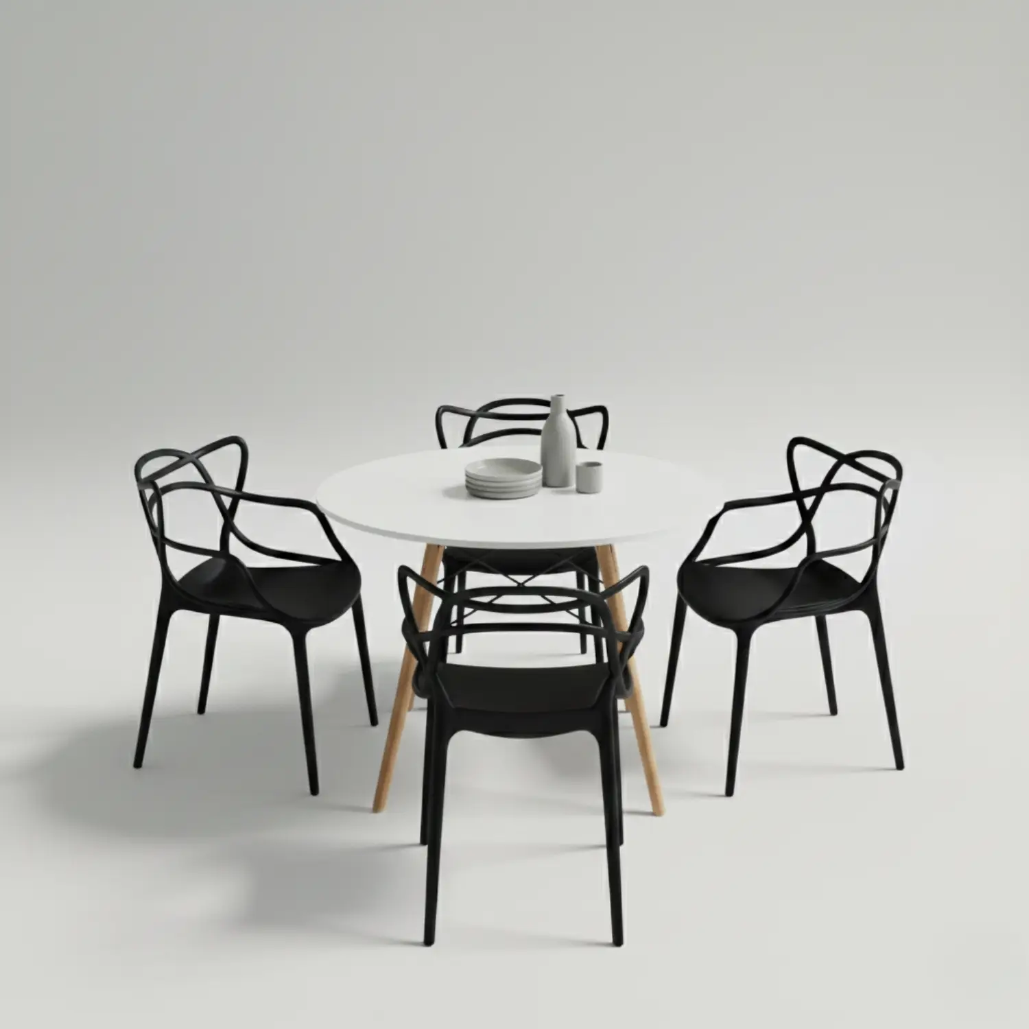 Entre Nos Home Comedor Raíz 4 Puestos | Mesa Redonda Blanca 90 cm y Sillas Negras - Image 5