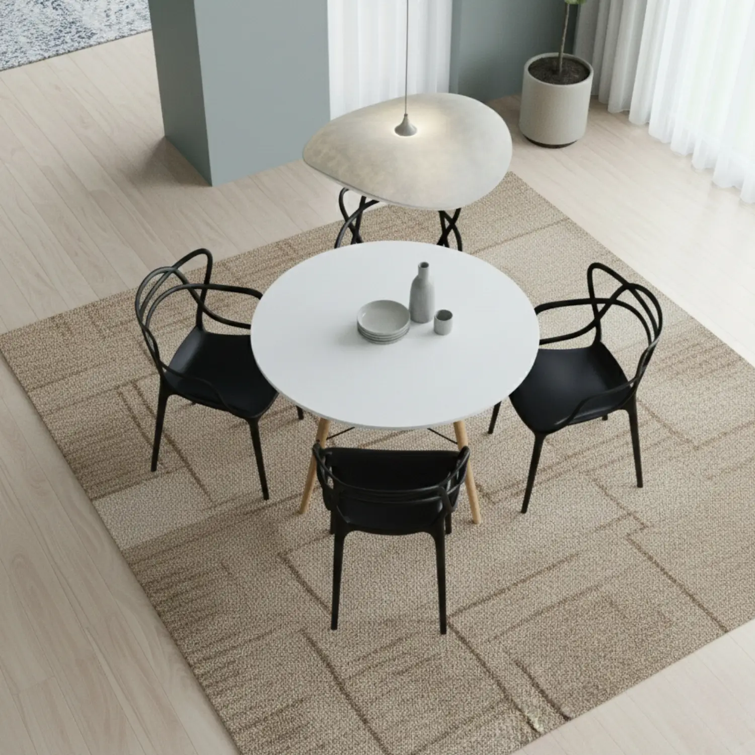 Entre Nos Home Comedor Raíz 4 Puestos | Mesa Redonda Blanca 90 cm y Sillas Negras - Image 2