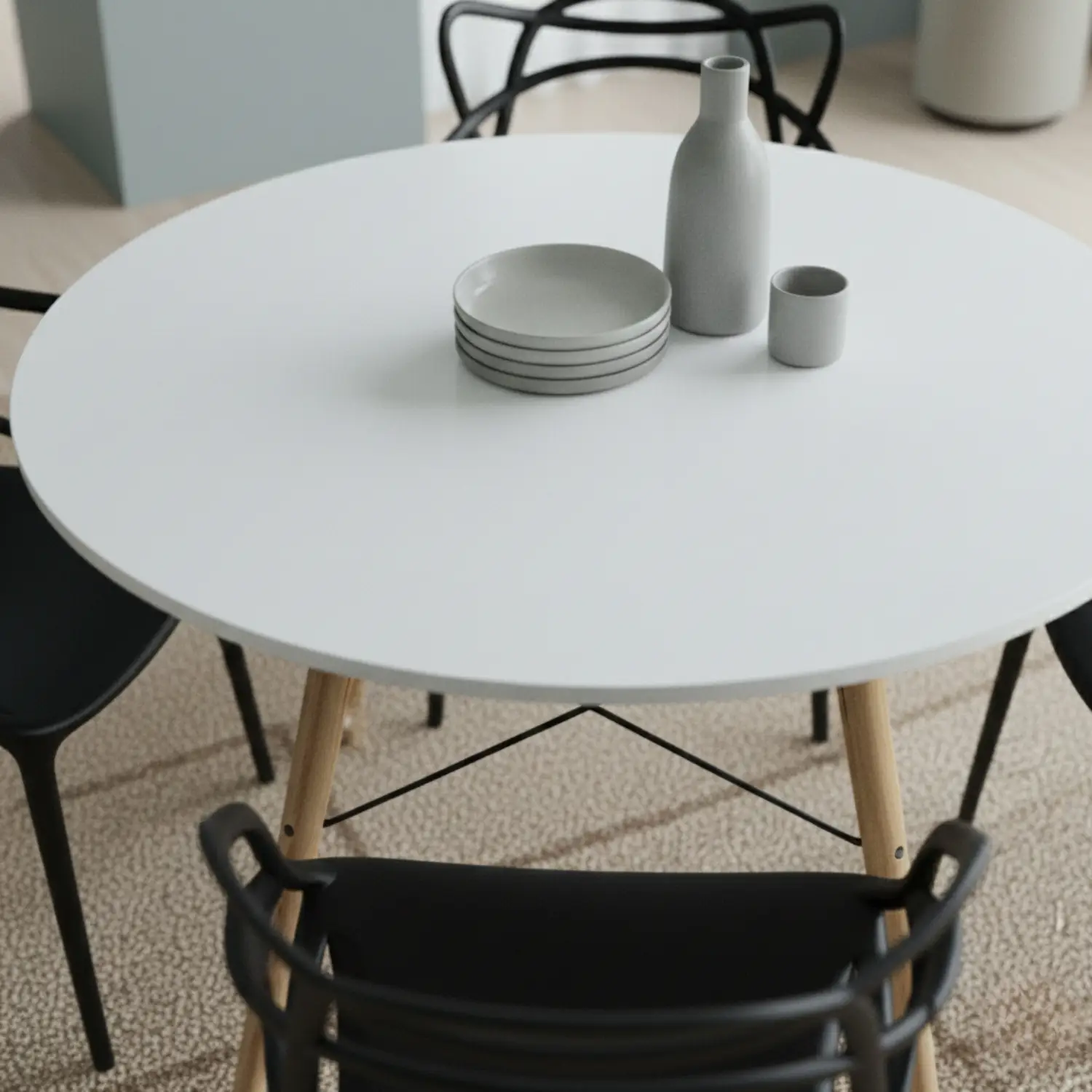 Entre Nos Home Comedor Raíz 4 Puestos | Mesa Redonda Blanca 90 cm y Sillas Negras - Image 3