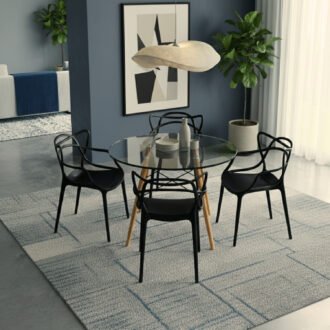 Comedor Raíz 4 Puestos Negro | Mesa Redonda Vidrio Templado 90 cm