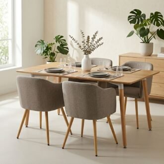 Comedor Ámbar 4 Puestos Beige | Mesa Rectangular Honey 140cm