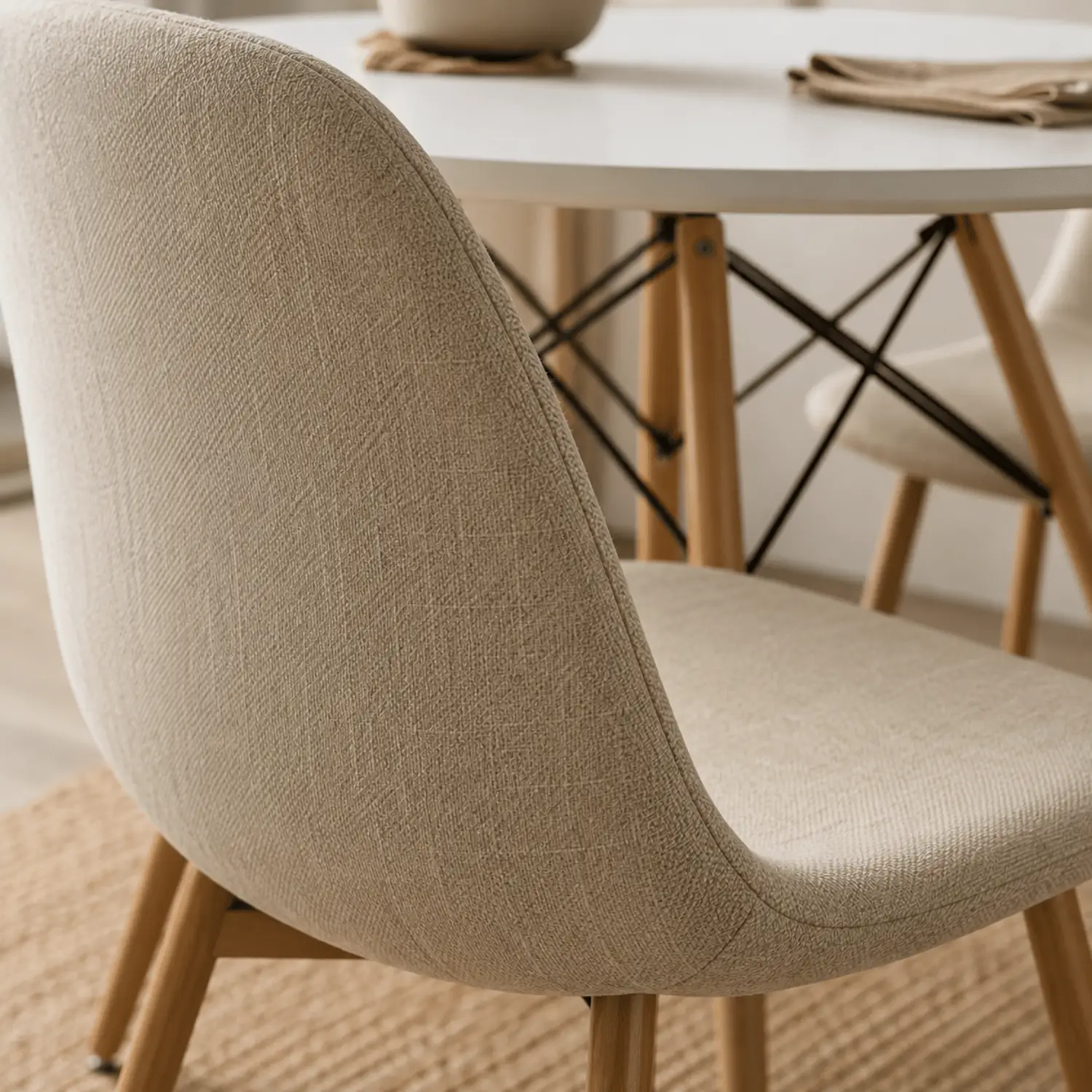 Entre Nos Home Comedor Lía 4 Puestos Beige | Mesa Redonda Blanca 90 cm y Sillas Lino - Image 3