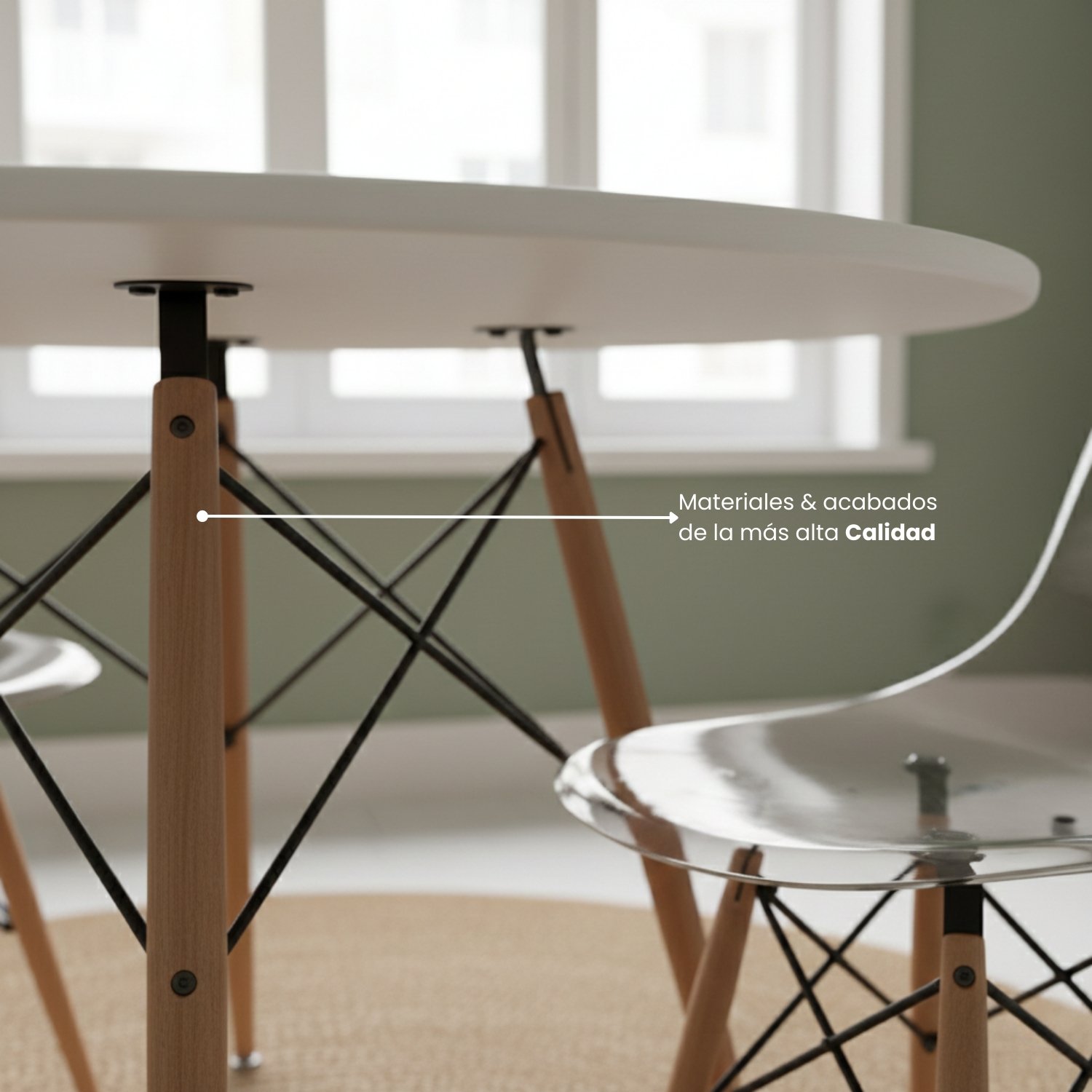 Entre Nos Home Comedor Alma 4 Puestos Transparente | Mesa Redonda Blanca 90 cm y Arce - Image 4
