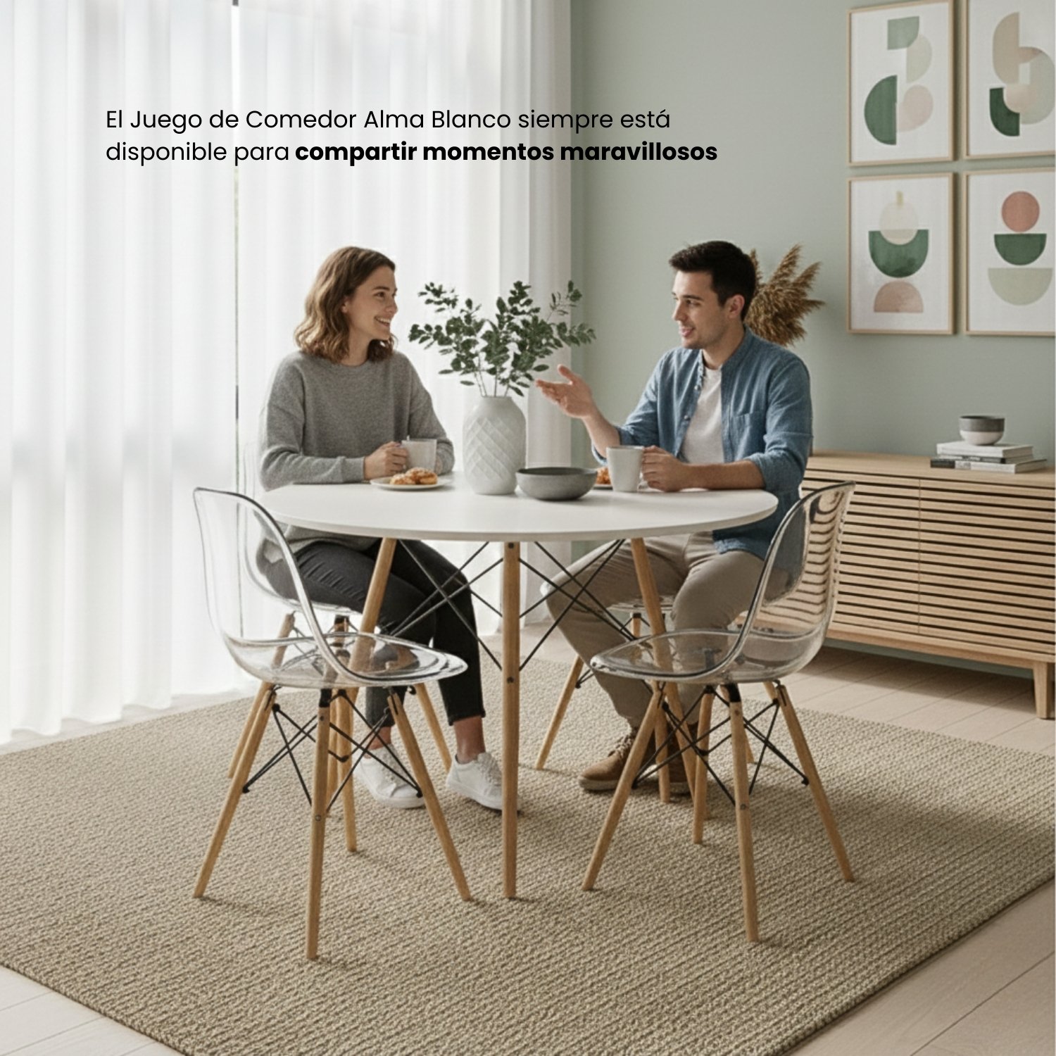 Entre Nos Home Comedor Alma 4 Puestos Transparente | Mesa Redonda Blanca 90 cm y Arce - Image 5