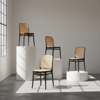 Set de 4 Sillas Serena Negras | Polipropileno Monobloque Tipo Ratán