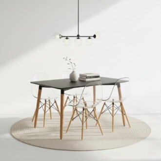 Comedor Alma 4 Puestos Transparente | Mesa Rectangular Negra 120 x 80