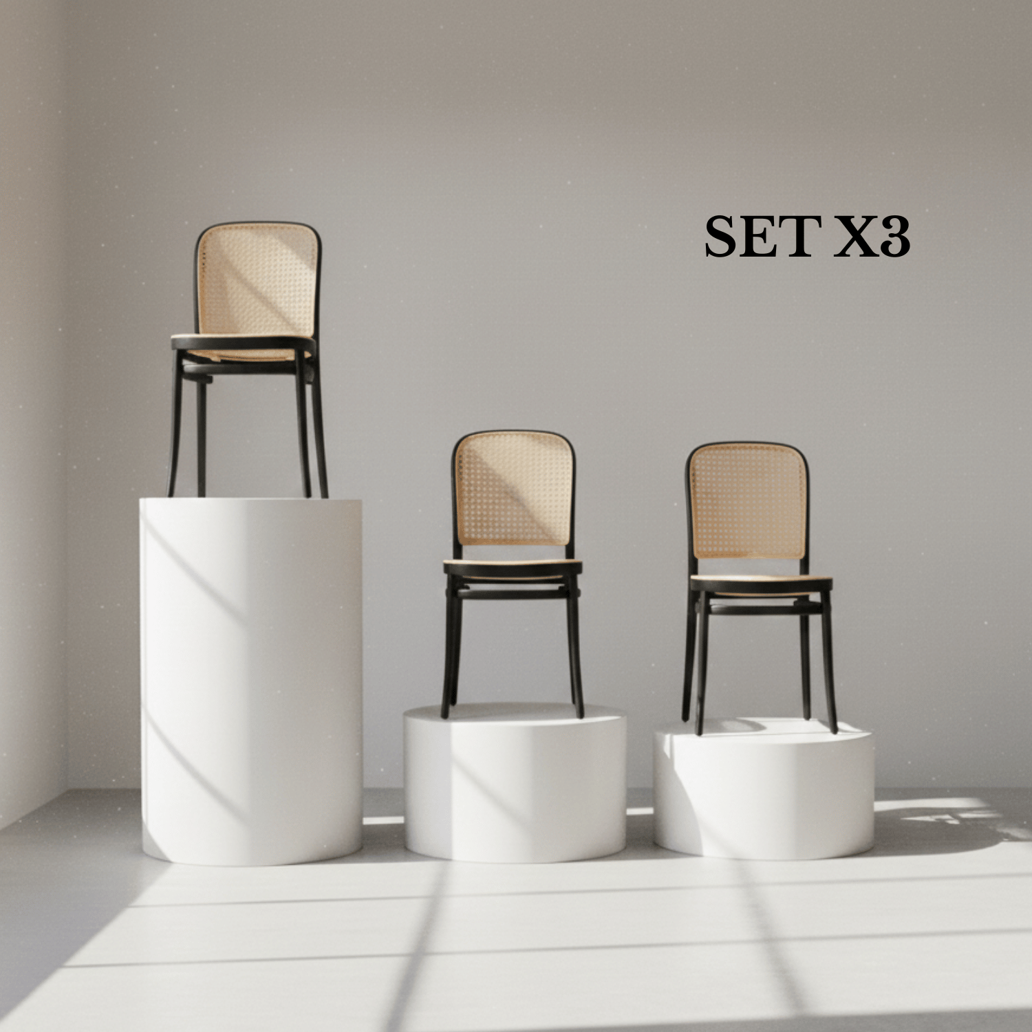 Entre Nos Home Set de 3 Sillas Serena Negras | Polipropileno Monobloque Tipo Ratán - Image 2
