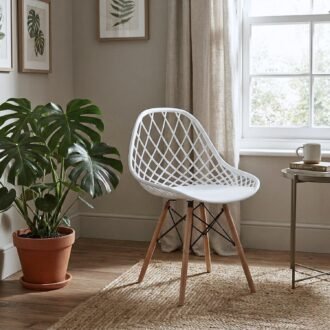 Silla de Diseño Alba Blanca | Polipropileno Rejilla y Madera Arce