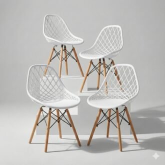 Set de 4 Sillas Alba Blancas | Polipropileno Rejilla y Madera Arce