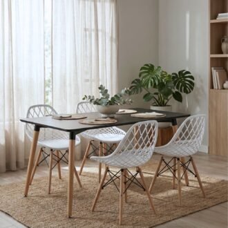 Comedor Alba 4 Puestos Blanco | Mesa Rectangular Negra 120 x 80 cm