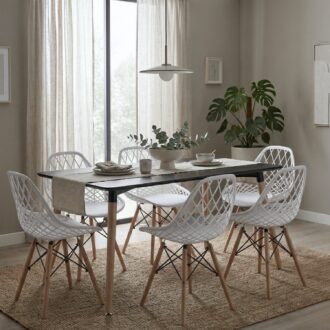 Comedor Alba 6 Puestos Blanco | Mesa Rectangular Negra 120 x 80 cm
