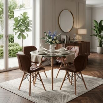 Entre Nos Home Comedor Mariposa 4 Puestos Chocolate | Mesa Redonda Vidrio Templado 90cm