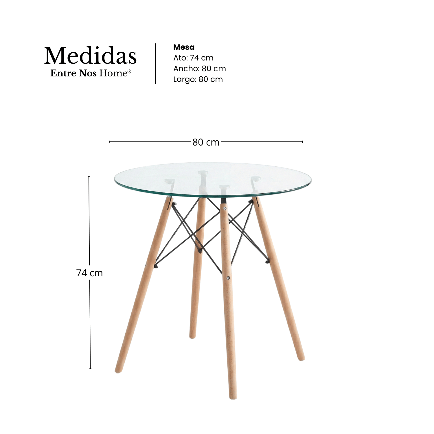 Entre Nos Home Mesa Redonda Clásica 80 Vidrio | Cristal Templado y Madera de Arce - Image 6
