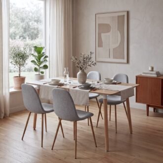 Comedor Lía 4 Puestos Gris | Mesa rectangular madera Honey 140 cm