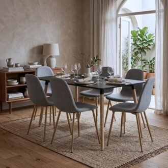 Entre Nos Home Comedor Lía 6 Puestos Gris | Mesa Rectangular Negra 120 x 80 cm