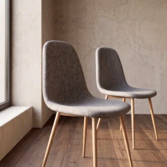 Set de 2 Sillas Lía Gris | Tapizado en Lino y Patas Metálicas