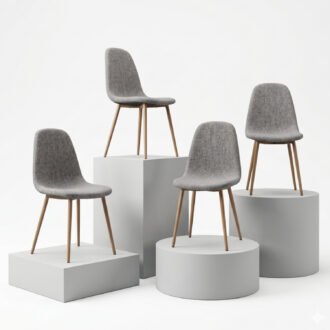 Set de 4 Sillas Lía Gris | Tapizado en Lino y Patas Metálicas