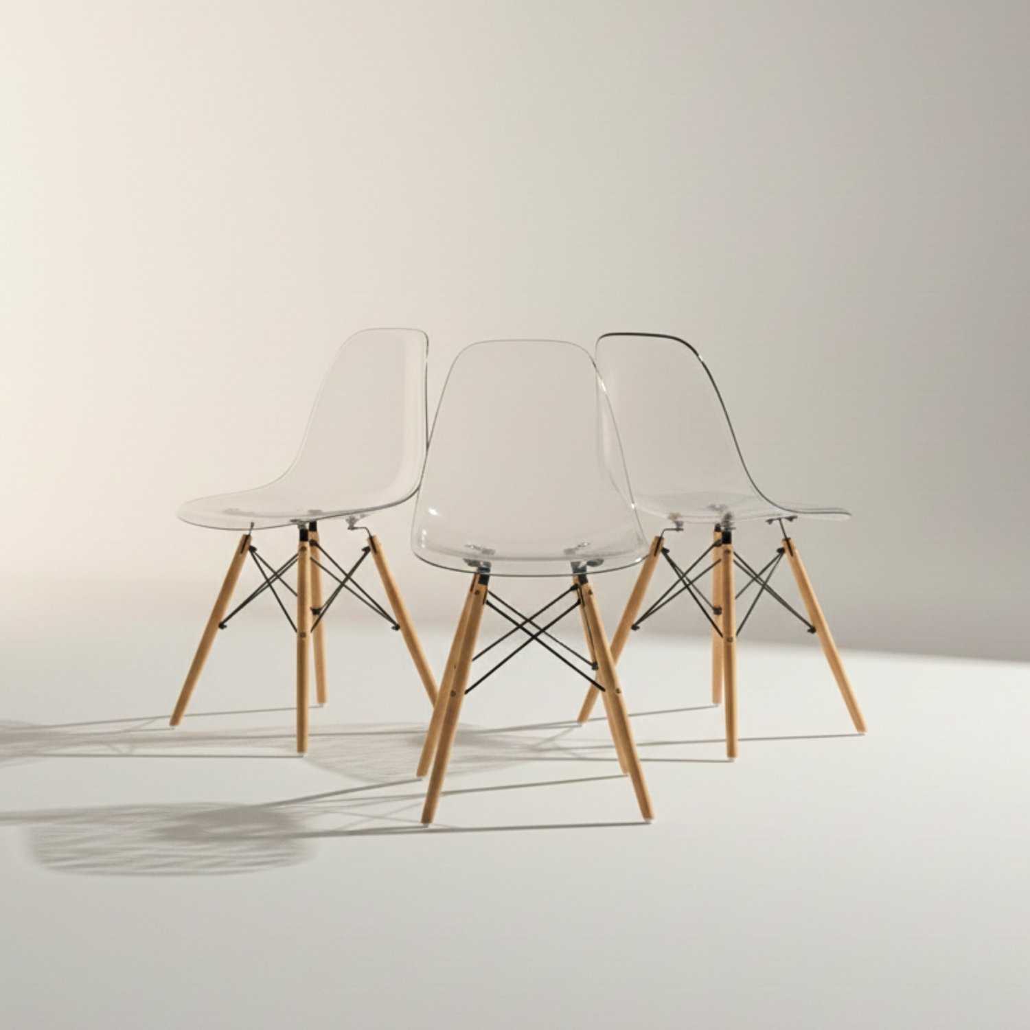Entre Nos Home Set de 3 Sillas Alma Transparentes | Policarbonato y Madera Arce