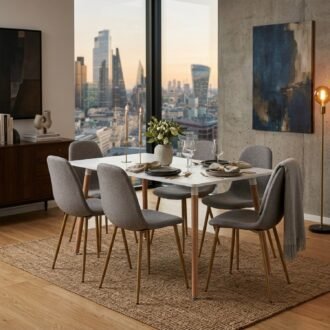 Entre Nos Home Comedor Lía 6 Puestos Gris | Mesa Rectangular Blanca 120 x 80 cm