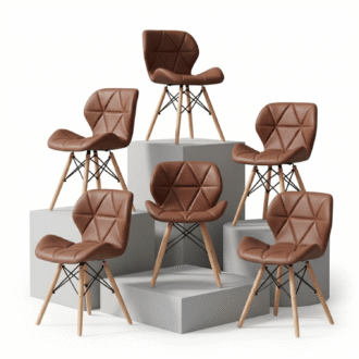 Set de 6 Sillas Mariposa Chocolate | Ecocuero y Madera de Arce